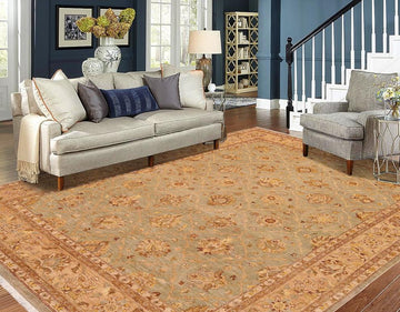 handmade Transitional Kafkaz Chobi Ziegler Lt. Gray Lt. Green Hand Knotted RECTANGLE 100% WOOL area rug 9 x 12